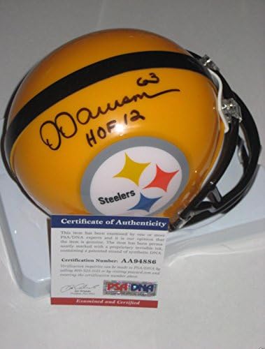 Dermontti Dawson assinou o Mini -Helmet de Pittsburgh Steelers com PSA COA e HOF inscrições - Mini capacetes autografados da NFL