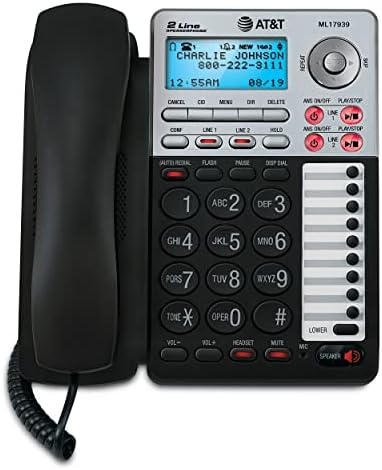 AT&T ML17939 Telefone com fio de 2 linhas com sistema de atendimento digital e identificação de chamadas/chamada de