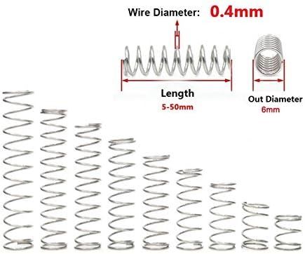 Hardware Pressão da mola mola 3D Impressora Acessório alimentador de mola Fio de mola Dia 0. 4mm Diâmetro externo 6mm 5 mm- 50mm 304