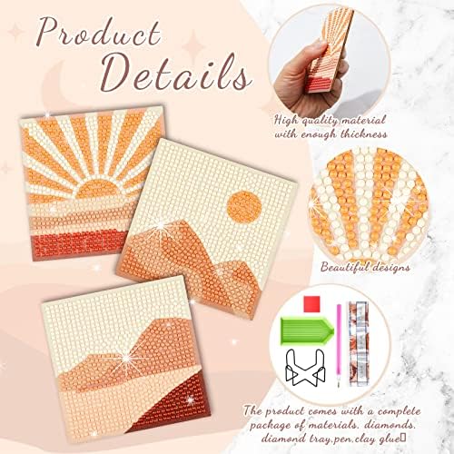 8 PCs Diamond Painting Coasters com suporte Diy Boho Diamond Art Art Kits Diamond Painting Kits Square Shape Diamond Coasters