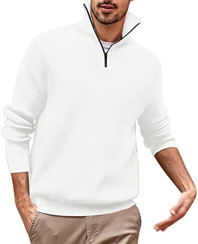 SERCFGYUJ Mens Turtleneck Zip Up Shirt Sweater Slim Ritbed Camiseta longa de manga longa