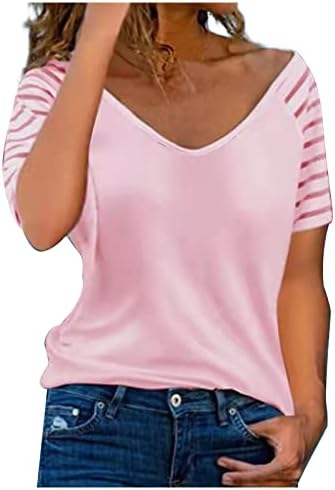 Tees de verão para mulheres Moda Moda de cor sólida Manga curta Tops soltos Voltas casuais de pescoço confortável