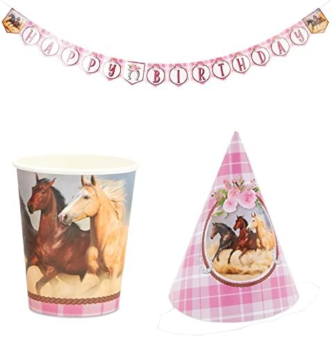 Decorações de festa rosa, pratos de papel, guardanapos, xícaras, talheres e balões, toalhas de mesa