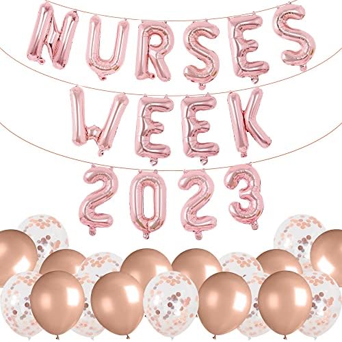 34 PCS Nurses Decorações da semana, enfermeiros Semana 2023 Balões de cartas de papel alumínio com balões de confete