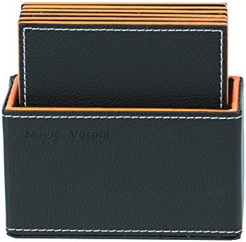 Magic Vosom Multi-camada complexo Faux Leather Drink Copo Copo de tapete preto e laranja conjunto de 6