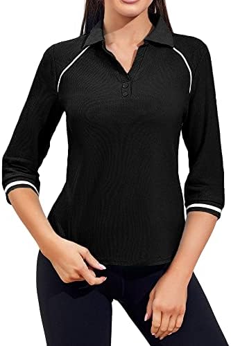 Aurgelmir feminino casual 3/4 manga Golf Polo T camisetas v treino de pescoço listrado slim fit tênis camisetas tops