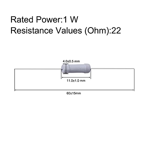 UXCELL 50pcs 22 ohm resistor, 1W 5% Tolerância de resistores de filmes de óxido de metal, chumbo axial, prova de chama