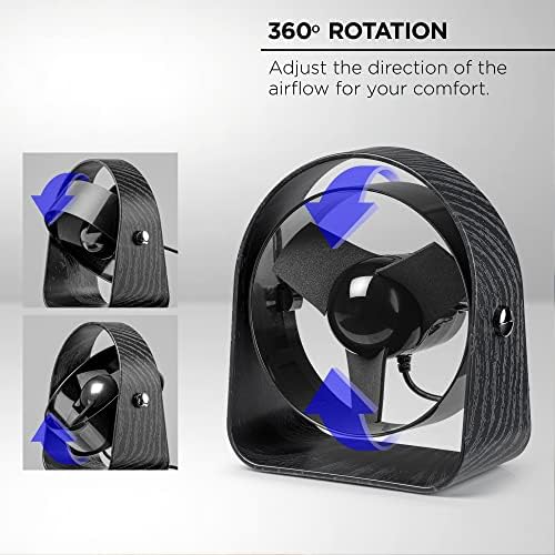 Merkury Innovations Windmill Desktop ou Table Top Fan, fã de lâminas macias, alimentado por USB, três velocidades, design silencioso