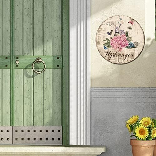 Signo de metal vintage Estilo vintage Flores de hortênsia e borboletas Pub de parede retrô placa de placa clássica Wreath Sign Poster