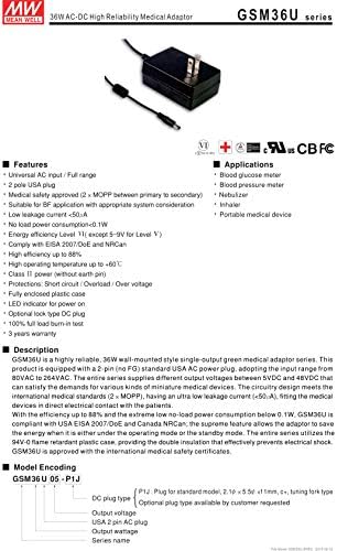 Média bem GSM36U15-P1J 15V 2.46A 36W ADAPTADOR médico de alta confiabilidade AC-DC de alta confiabilidade