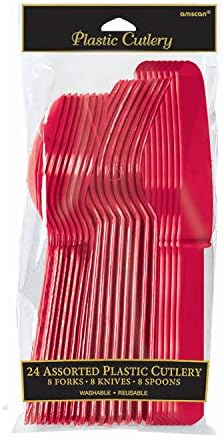 Apple Red Plastic Sorted Cutlery Conjunto, 24 ct. | Mesa de festas