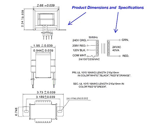 Transformadores de isolamento do tipo EI EI PRI.120/208/240 V AC 50/60Hz 24 V AC 40 VA Classe 2 Controle com montagem do pé Substituição