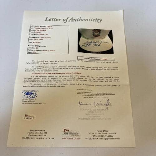 Ted Williams HOF 1966 assinou o Hall of Fame Baseball Hat JSA COA - HATS MLB Autografado