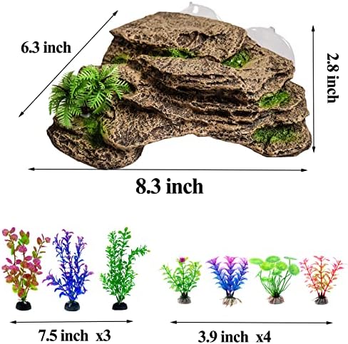 Hercocci Turtle Basking Plataforma de tartaruga rampa de tartaruga com sucção copo de aquário ornamento rock plantas plásticas