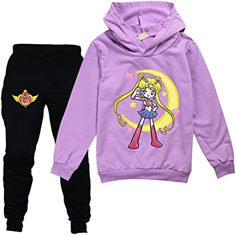 Leeorz Girls Cute Sailor Moon Capuz Sweater e Sweetpantes Sweatsuit Set para crianças 2 peças Roupfits Sweatshirt