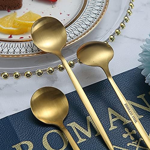 Matt Gold Teaspoons 6 peças, 6,6 '' colheres de talheres, colheres pequenas de aço inoxidável, colheres de chá para casa, cozinha