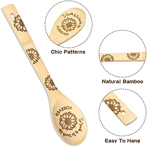 Haooryx 5pcs Apreciação do professor tema de girassol Bamboo Spoons utensil Conjunto de utensílios, escutas antiaderentes