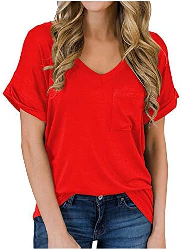 Top Womens Fall Summer Summer Manga Camiseta Trendy Vneck Lounge Blusa Plain Blouse para mulheres com bolsos TK TK