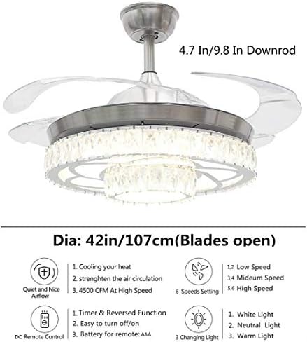 Grupos de iluminação 42 Luzes de ventilador de teto invisíveis LED LED RRCRATÁVEL CHANDELIER FAIS COM CONTROLO DE REMOTO,