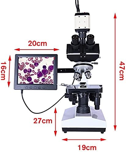 Dloett Professional Lab Biológico Trinocular Microscópio Zoom 2500x + Câmera CCD digital eletrônica USB + LCD de 8 polegadas