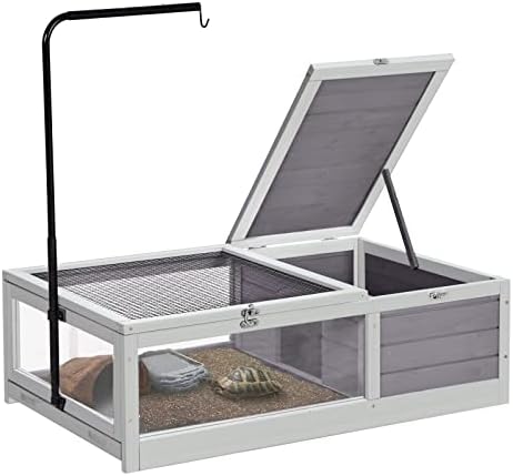 Tortoise Habitat Tortoise House de madeira Grande gabinete de tartaruga para pequenos animais de répteis Uso externo e interno, suporte