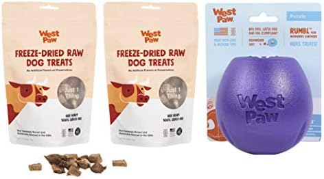 West Paw Beef Heart Heart liofiltled Treats, Fed de capim e Zogoflex Rumbl Rumbl Treat Dispensing Toy para mastigadores