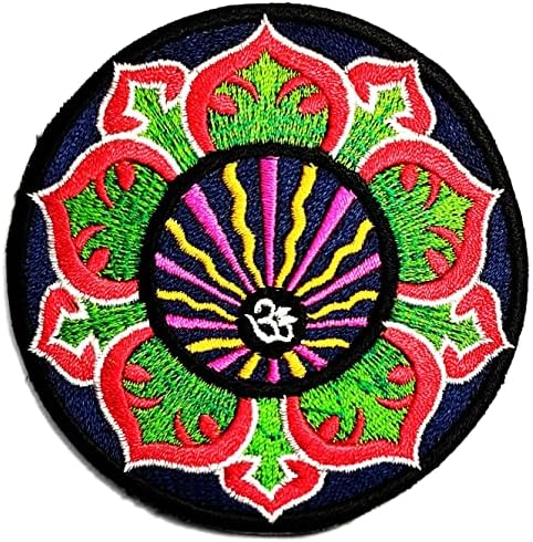 Kleenplus 2pcs. Lotus OM AUM Hinduísmo Mantra Yoga Ferro em Patches Estilo de moda Motivo Bordado Motif Aplique Decoração