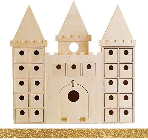 Castelo do calendário do advento para decorar 42 x 42 cm + fita de glitter dourado 5 m