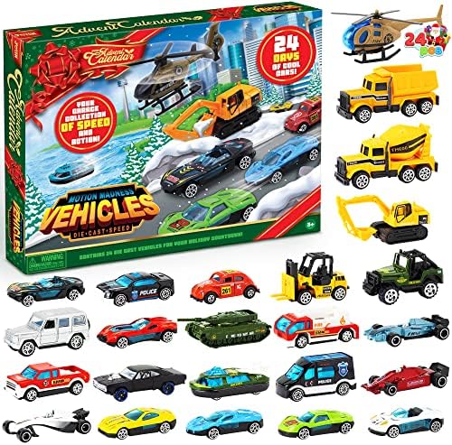Joyin 2022 Calendário de advento de Natal para crianças, 24 dias de contagem regressiva Brinquedos de calendário com carros