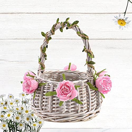 PretyZoom Wedding Flower Basket Basket Vintage Wicker Table Basket com Handle Wedding Flower Girl Baskets Candies