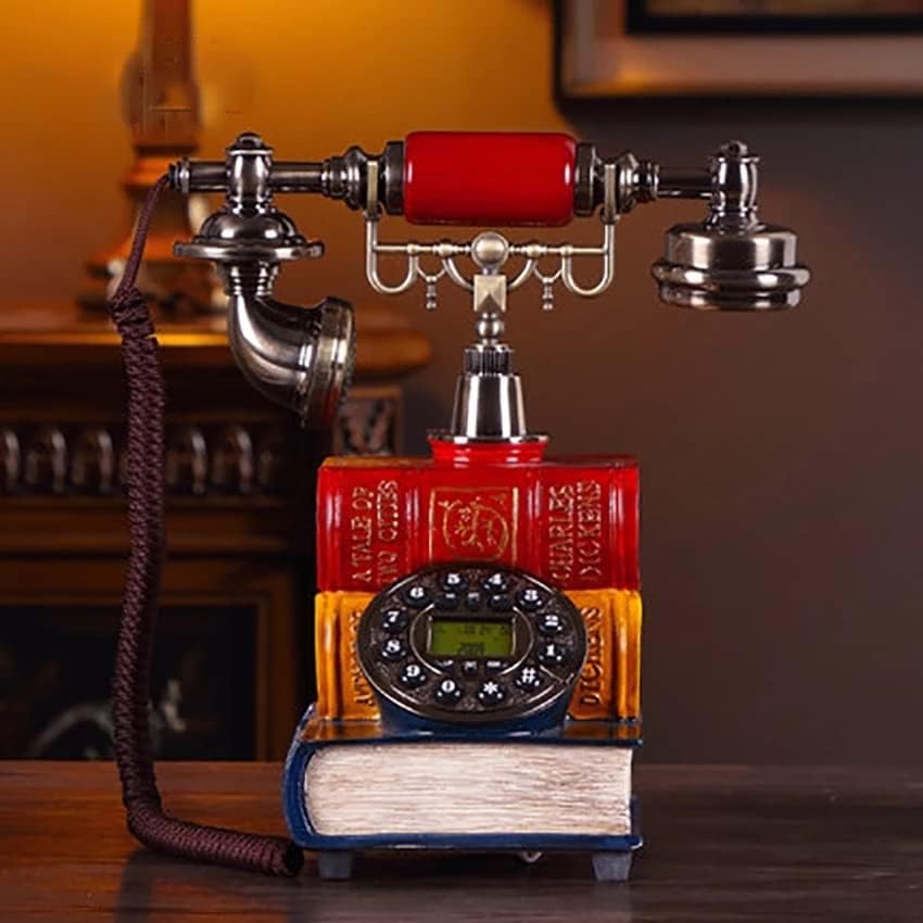 Seasd Retro Book Base Phone para casa, botão vintage Dial Telefone antigo telefone com fio com mãos grátis, identificação de chamadas