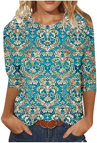 Camisas de verão de Firero para mulheres 2023, Womens Casual Tops elegantes Retro Butterfly Print 3/4 Sleeve Top
