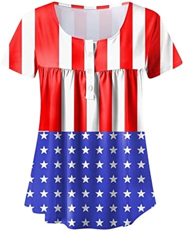 4 de julho Tunics for Women American Flag Hide Belly Gord Tirm Summer Summer Casual Manga Short Button Up V Blouse Top de pescoço