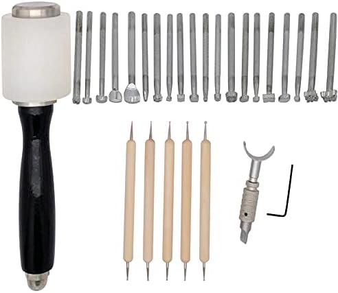 Aekeatda 28 PCs Carimbo de couro Ferramentas manuais Kit de couro de escultura de trabalho Ferramentas de criação de sela para