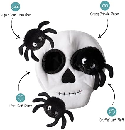 Fringe Studio Hide & Seek Burrow Plush Dog Toy, Skull com aranhas, conjunto de 3 peças, coleção de lojas de animais, multicolorida