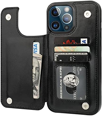 Onetop compatível com o iPhone 13 Pro Max Wallet Case com suporte de cartão, caça -níqueis de cartão de cozinha PU, fecho