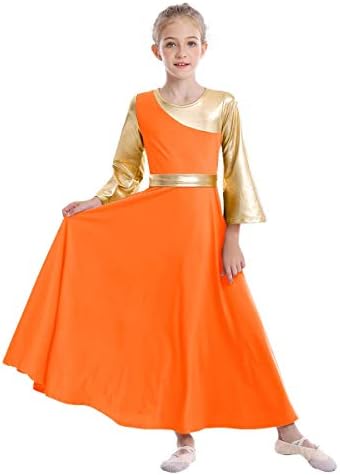 Vestidos de dança de louvor Owlfay para meninas Bloco de cores metálicas de colorido Liturgical Celebração de moda de dança de roupas