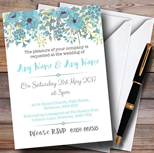 Convites de casamento personalizados em aquarela azul floral