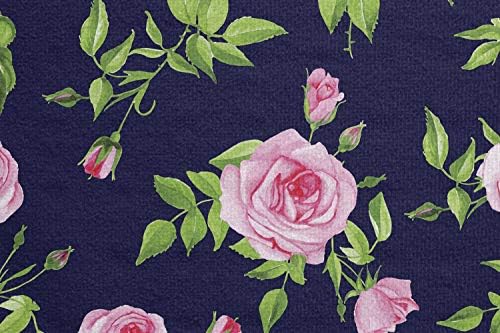 Ambesonne Navy e Bush Yoga Mat Toalha, Rosas vintage e brotos Padrão floral feminino romântico antiquado e sem escorregamento