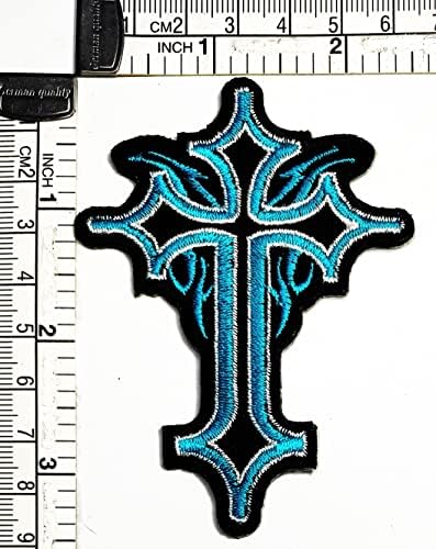 Kleenplus 3pcs. Blue Cross Crucifix Bordado Ferro Bordado em Sew On Bistge for Jeans Jeans Jackets Backpacks Camisetas Adesivo