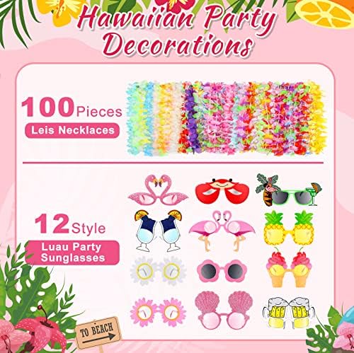 112 PCs Luau Party Favor Set, incluindo 12 PCs Luau Party Sunglasses e 100 PCs Hawaiian Leis Bulk Summer Leis Garland