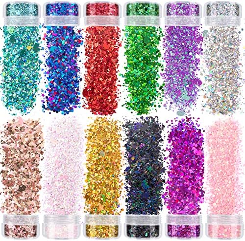 12 frascos de cosmético Glitter Shimmer Body Face Hair Eye Party Beauty Maquia