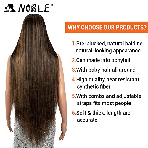 Noble Super Long Straight Wig 38 Destacou perucas de renda de renda ombre perucas marrons para mulheres 6 Deep Middle Part Wig