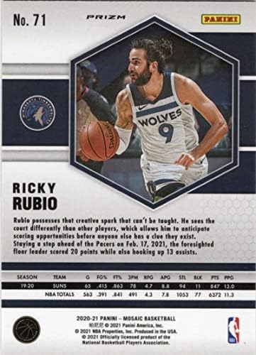 Ricky Rubio 2020-21 Panini Mosaic Reactive Red 71 Timberwolves NM+ -MT+ Basquete NBA