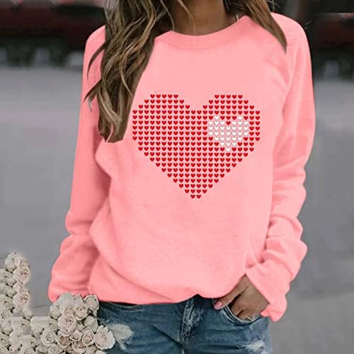 Jjhaevdy Dia dos Namorados Camisas Femininas Pulloves gráficos Love Cartão de coração Impressão Sorto de pullover de pullocatomia