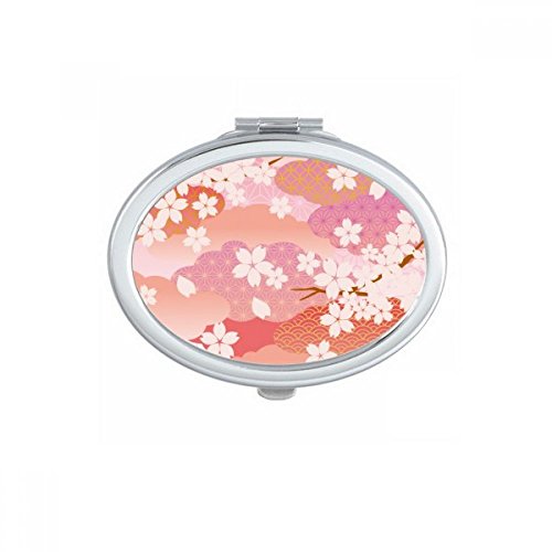 Flores de cerejeira nuvens padrão rosa espelho oval espelho portátil dobra maquiagem de mão dupla lateral óculos