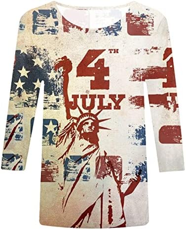 4 de julho Tops for Women 2023, Sexy Spring Plus Tamanho 3/4 Manga Camista Ladie's Homewear American Flag