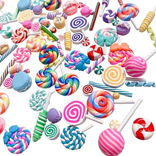 Anrher 100pcs miniature candy lollipop decoração conjuntos de argila de polímero misto para crianças fingir cozinha brincar com