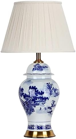 Lumbo de mesa de cerâmica de Yhqsyks com abajur em forma de barril pintura de gengibre lâmpada de gengibre azul e branca porcelana lâmpada