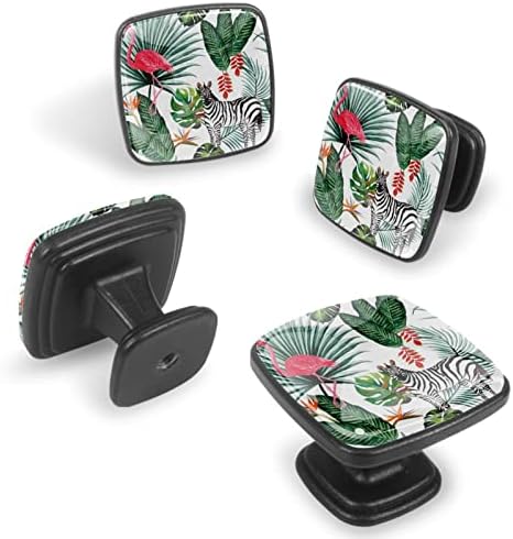 4 peças Cabinete botões Trocipal Flamingo Zebro gaveta puxadores para armário de banheiro de armário de cozinha, quadrado